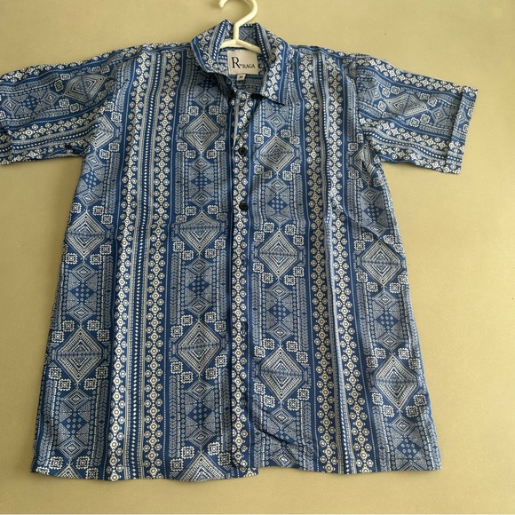 R by Raga Other - R by Raga Blue Patterned Youths Button Down Shirt, Size M Boys 14-16